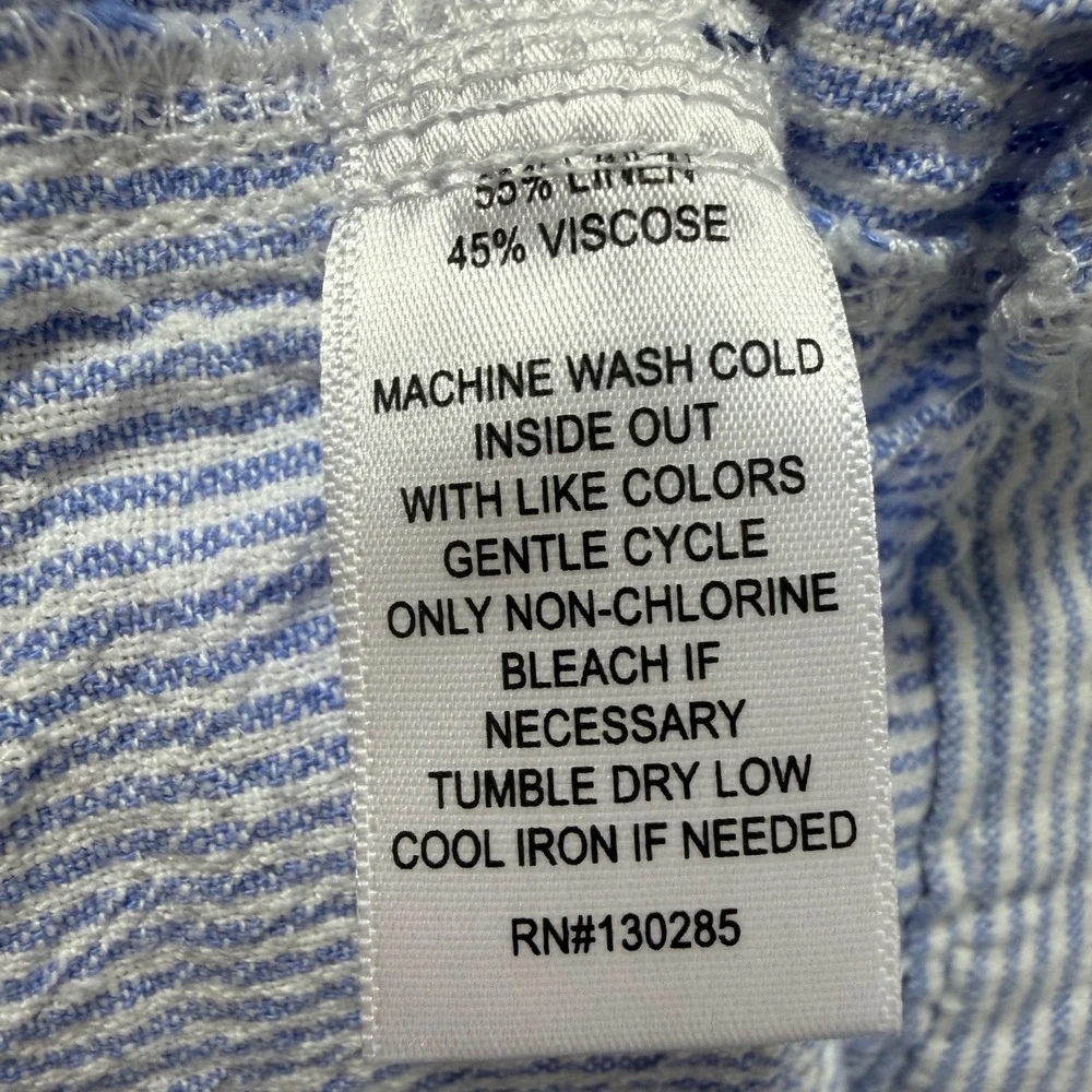 Per Se Womens Blue White Striped Linen‎ Blend Drawstring Shorts Cuffed Hem